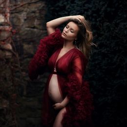 Bury chic sexy donzige gewaden op maat gemaakt zwangerschapsjurken jurk voor fotoshoot vrouwen lange pure tule avondjurk