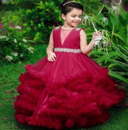 Bury Crystals 2023 Bloemjurken Baljurk Tiers Vintage Little Girl Christmas Peateant Birthday Doop Tutu Dress Jurken Zj4234 S