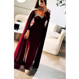 Bury elegante Arabische avondjurken Hoog lang met nek cape crsyatsl pailletten kralen lieverd schede sexy formele ocn jurk voor vrouwen