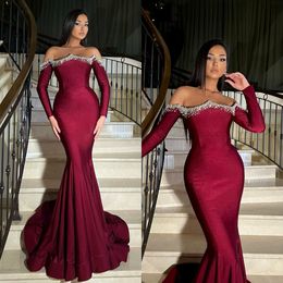 Bury Mermaid Prom Dress Crystal Off Shoulder Formal Evening Elegant Slewes Long Farty Vestidos para Promdress Special Ocns