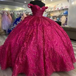 Bury Quinceanera Beading Off -jurken pailletten 2024 De schouderbanden korset terug aangepast Sweet 15 16 Princess Pageant Ball Gown Vestidos