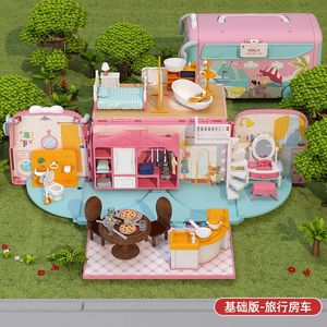 Maison de poupée de Bus, jouets de simulation, famille Koala, accessoires de meubles miniatures, RV, Bus scolaire, hôpital, maison de jeu, jouets pour enfants, 240129