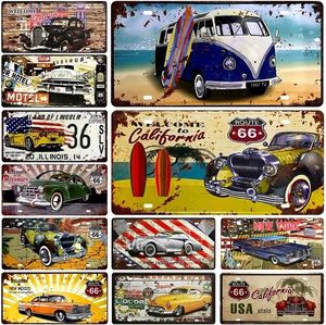 Bus Tin Sign Poster Beach License Surf Plate Route 66 Metal Signs Motor Oil Poster Vintage Plate Signs for Pub Bar Cafe Garage Wall Art Decor Custom Signs Taille 30X20 W01