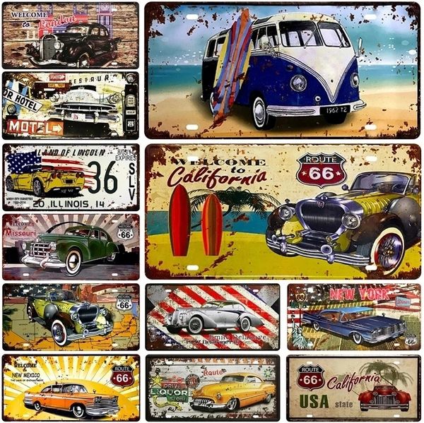 Bus Tin Sign Poster Beach License Surf Plate Route 66 Metal Signs Motor Oil Poster Vintage Plate Signs for Pub Bar Cafe Garage Wall Art Decor Custom Signs Taille 30X20 W01