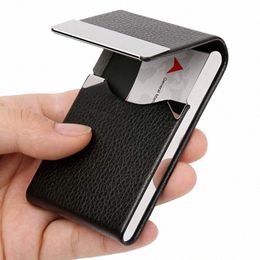 Étui pour porte-cartes Busin - Porte-cartes de poche en cuir PU mince avec fermeture magnétique, porte-cartes de visite Y5SV #