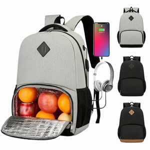 Mochila para ordenador busin con puerto de carga USB, bolso para hombre con bolsa de almuerzo aislada, mochila impermeable para viajes al aire libre K78C #
