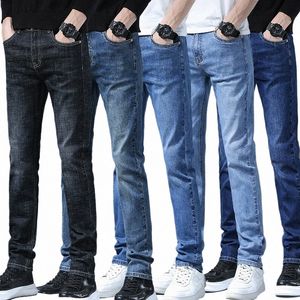 Busin Mannen Rechte Pijpen Klassieke Jeans Casual Denim Lg Broek Slim Fit Eenvoudige Man Broek Fi Mannen Stretch jeans Q4IR #