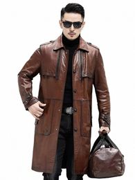 Busin Hombres Trabajo Piel de oveja Trench Coat Otoño Cortavientos Slim Fit LG Chaqueta de cuero genuino Tallas grandes 5XL Abrigo Abrigo H6at #