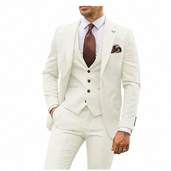 Busin trajes para hombre para la boda del novio esmoquin solo pecho muesca solapa chaqueta a medida chaleco pantalones conjunto 3 piezas para hombre 55FV #