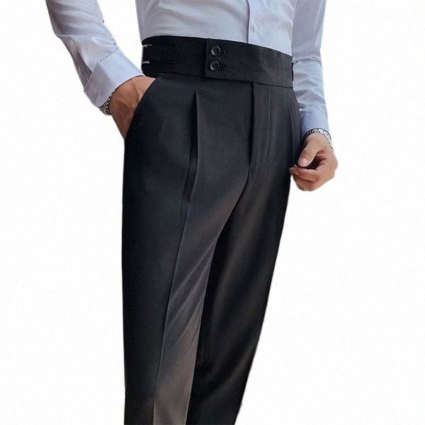 Busin Tie Pantalon de costume plissé La tendance Fi Taille haute Casual Slim Fit Vintage Pantalon crayon pour le bureau masculin Naples Pant 75fC #