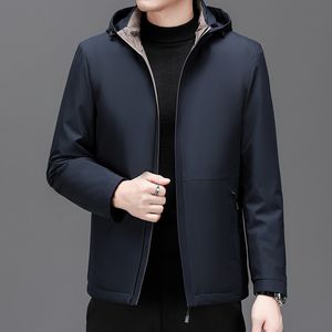 Veste en coton d'affaires et administrative, veste épaisse décontractée à capuche d'âge moyen et âgé, tendance de la mode hivernale pour hommes, haut de veste chaude