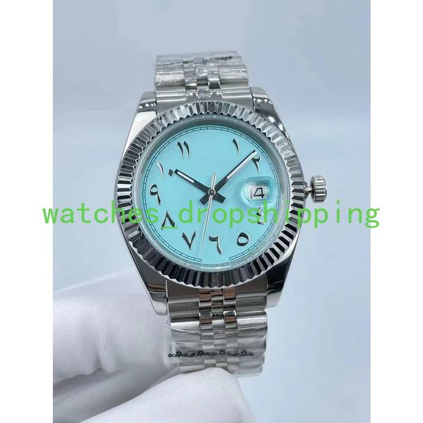 Business Automatic Mens Watches 41mm Mint Blue Digne en acier inoxydable premium Factory Sapphire Glass Président Gireaux de bracelet Cadeaux de mode