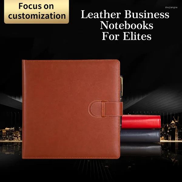 Business Black Pu Leather recyclé carton carré Planificateur A5 Journal de couverture rigide de liant à anneau personnel bleu rouge avec papier vierge