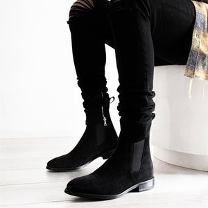 Zakelijke laarzen zwarte handgemaakte kudde heren schoenen enkel slip op mode lage hiel eb fashi