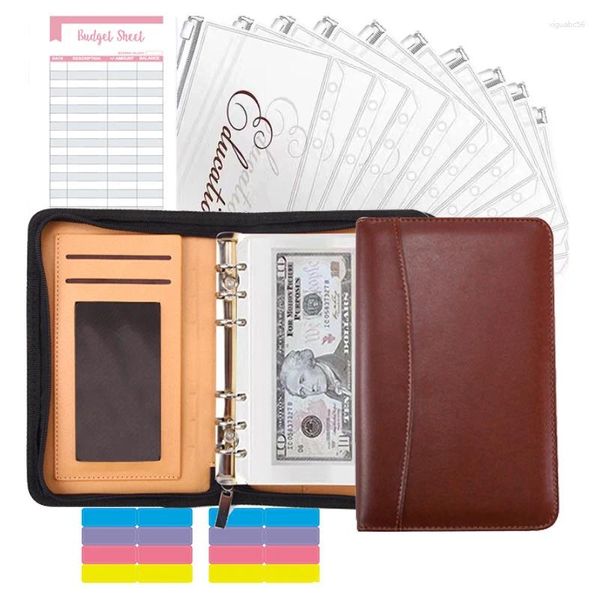 Planificateur de budget commercial Pu Leather Folder Padfolio Binder en espèces Organisateur avec fermeture éclair pour l'homme