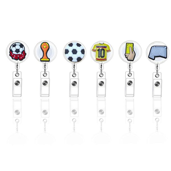 Fichiers de cartes de visite 6pcs Créativité Football Badge Bobines Titulaires rétractables ID avec clip Bobine mignonne pour le bureau de l'école de réunion d'étudiant Otkvj