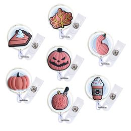 Archivos de tarjetas de negocios Halloween Pumpkin Badge Reel Reel ID retráctil de enfermería Lindo para carretas médicas de Doctor con Houspator Clip Holder Otnoj