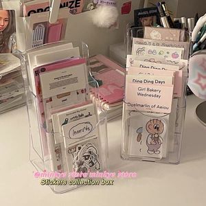 Business Card Files MINKYS Kawaii Ins Kpop Pocard Stickers Cards Storage Holder Rack Po Collection Organizer Box Desktop Basket 230705