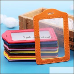 Visitekaartjes Bestanden PU Leer ID Badge Case Clear With Color Border Lanyard Holes Card Holder 11x7cm Office Stationery Supplies Drop Dhahm