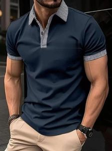 Business Casua Lmen Polo camisa de verano Color sólido a cuadros Gurnado Down Button Tops Camisas de ropa de gran tamaño de manga corta 240419
