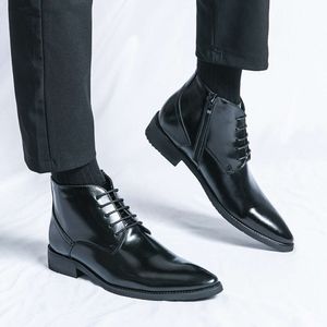 Business Casual for Homme Point Toe Slip on Vintage Winter Fashion Boots Boots Classic High-Top Leather Shoe