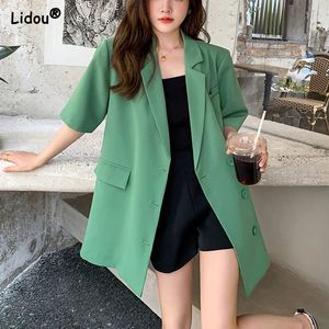 Affaires décontracté coréen lâche longue droite solide bouton grande taille poches Blazers vêtements pour femmes hauts crantés printemps automne 240117