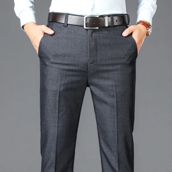 Business Casual Suit Pantals Men Solid High Taist Straight Office Office Formers Mens Mens Classic Style Long plus taille 240326