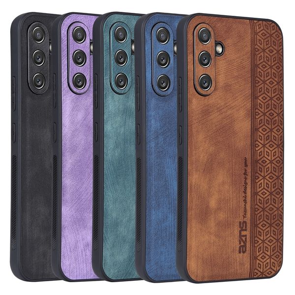 Business Cube Étuis antichoc en cuir PU pour Samsung A54 A34 A24 A14 A04E M14 A52 S20 FE Soft TPU Classic Luxury Fine Hole Men Mobile Smart Phone Cover Back Skin