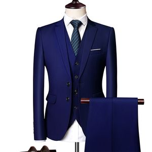 Trajes formales de negocios para hombre, chaqueta sólida de 2 botones, pantalones, esmoquin para matrimonio, traje de 3 piezas para hombre, traje de boda Terno Slim Fit 220817