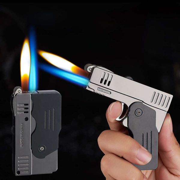Gift Business Creative Pistol Model Metal Gun Metal Double Fire Torch Butane sans gaz Met Met Aroprooter Lighter