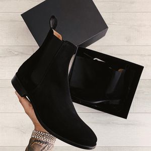 Business Boots faits à la main Black Flock Men Chaussures Ankle Slip on Fashion Causal Fashi