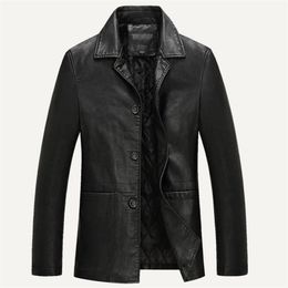 Zakelijk leren jas Mannen Dikke warme voering Windscheiding Mens Pu Leather Jacket Vader Gift Jaqueta Masculinas Plus maat M4XL 220812