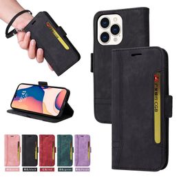 Étuis portefeuille en cuir d'affaires pour Iphone 15 14 Pro MAX Iphone15 13 12 Mini 11 XR XS 8 7 6 Plus Fente pour carte ID Holder Pouch Vintage Luxury Flip Cover Fashion Book Purse Strap