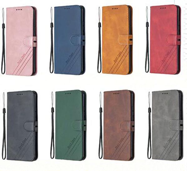 Business Leather Wallet Flip Cases para iphone 13 pro max 12 mini Samsung A33 A53 A13 A32 A52 A72 A22 5G S22 PLUS Soporte para libros Ranura para tarjeta de identificación Soporte para teléfono con funda para correa