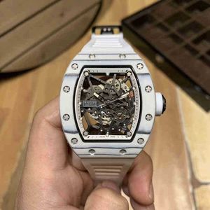 Zakelijke vrije tijd koolstofvezel witte gepersonaliseerde uitgeholde uitholde heren automatische mechanische horloge tape trendy mannen