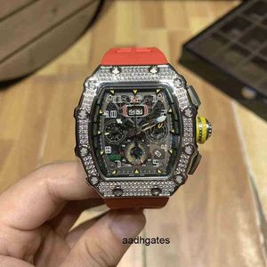 Zakelijk Vrije tijd Richa Rm11-03 Multifunctionele automatische machine Wit staal Vol diamant Geel bandmolenhorloge Man