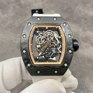 zakelijke vrije tijd rm055 volautomatisch mechanisch horloge koolstofvezel kast witte rubberen band Horloge mannelijk