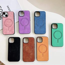 Business Magnetic Wireless Charging Case pour iPhone 15 Plus 14 Pro Max 13 12 11 iPhone15 Pu Leather Soft TPU Luxury Fashion Magnet Téléphone Back Cover Skin