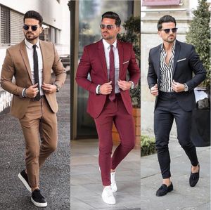 Tuxedos de mariage chic Tenue de marié Costumes bordeaux 2020 Custom Make Groomsmen Costume (veste + pantalon) Slim Fit Marié Tailcoat Marron J01