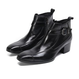 Hommes d'affaires chaussures habillées hiver mode bottes en cuir noir métal bout carré décontracté fête bottes courtes botte de moto
