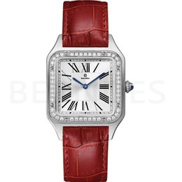 Business Men's Watch Fashion Women's Watch Quartz -beweging ingelegd met ge￯mporteerde diamanten koehide -band multi -kleuren roestvrijstalen kast
