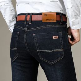 Business Herren Jeans Lässige Gerade Stretch Mode Klassisch Blau Schwarz Arbeit Denim Hosen Männliche Markenkleidung 240106