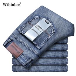 Jeans pour hommes d'affaires décontracté droit extensible mode classique bleu travail Denim pantalon mâle WTHINLEE marque vêtements taille 28-40 240126