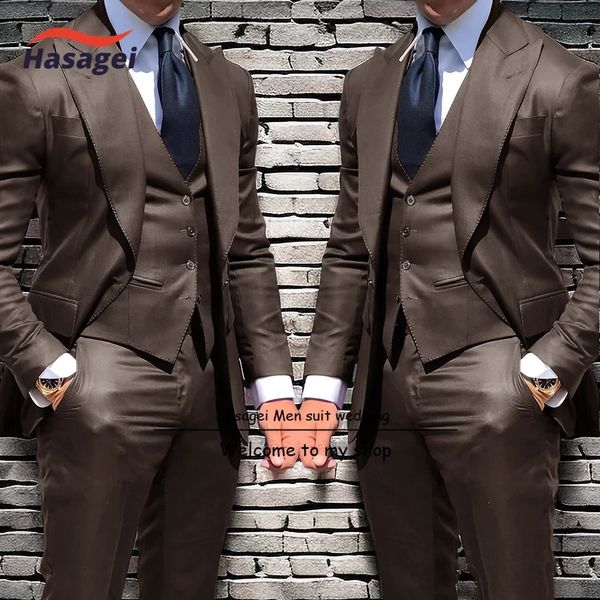 Traje para hombre de negocios Conjunto de 3 piezas Chaqueta formal Pantalones Chaleco Slim Fit Novio Boda Esmoquin Spike Lapel Blazer Hombres 240304