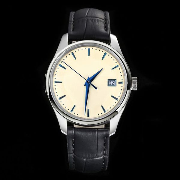 Montre-bracelet pour hommes d'affaires, classique, bracelet en cuir de vache, 39mm, légèrement convexe, trésor bleu, miroir, conception anti-poussière, montres mécaniques