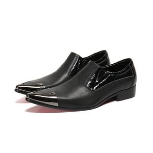 Bedrijf Nieuwe kantoorontwerper Real Metal Toe Formal Dress British Fashion Black Men Wedding Leather Shoes 6334