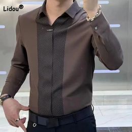 Business Office Casual Splited Poloneck shirt voor mannen Spring herfst Slim Long Sleeve mode pullovers tops mannelijke kleding 240319