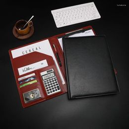 Multifunctionele mapclip voor zakelijk kantoor met rekenmachine Eenvoudig, stijlvol en handig lederen A4-notitieboekje