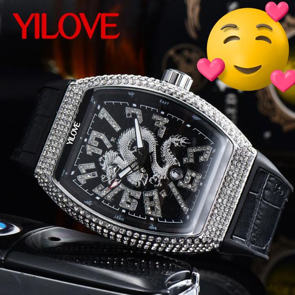 Hommes d'affaires de luxe Top Watch 43mm Barrel Dragon Diamant Cadran Chronographe Horloge Bracelet En Cuir Saphir Lumineux Montre-Bracelet Pour Hommes
