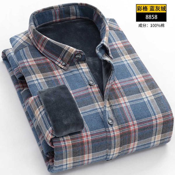 Camisa de Negocios Cárdigan de Cachemira cálido de algodón para Hombres en otoño e Invierno Manga Larga a Cuadros Suelta Engrosada para Ancianos de Mediana Edad